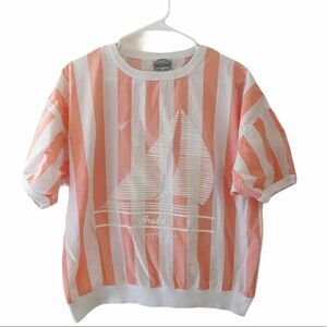 Vintage Stanley Michaels Pink White Stripe Shirt Aruba Short Sleeve Shirt Top